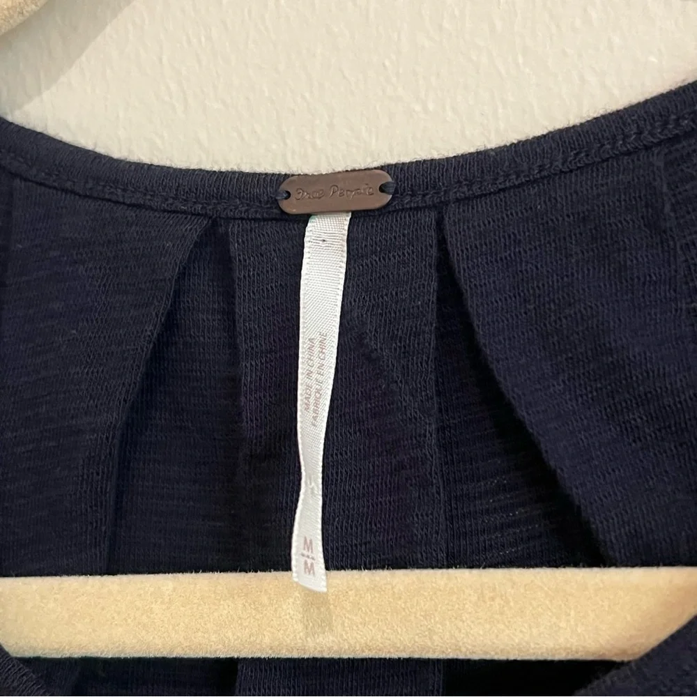 Free People Navy Billie Balloon Puff Sleeve Oversized Peasant Top Sz Medium